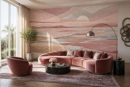 Abstract Landscape Wallpaper Sunrise Layered Mountains Wall Mural