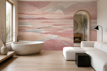 Abstract Landscape Wallpaper Sunrise Layered Mountains Wall Mural