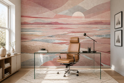 Abstract Landscape Wallpaper Sunrise Layered Mountains Wall Mural