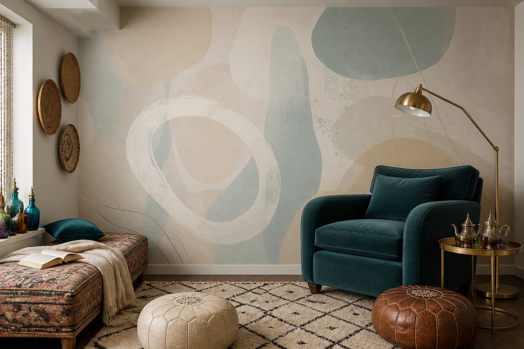 Abstract Wallpaper Geometric Shapes Removable Soft Pastel Wall Decor