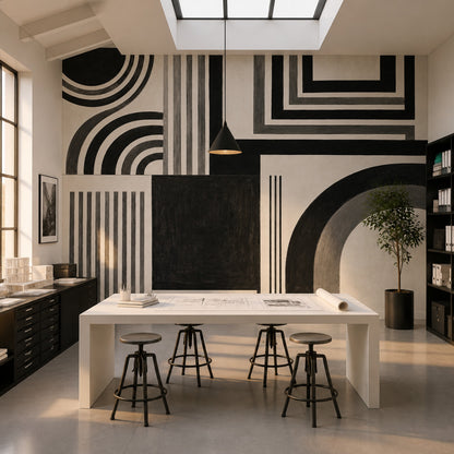 Abstract Geometric Wallpaper Bold Stripes Art Deco Inspired Removable Wall Decor