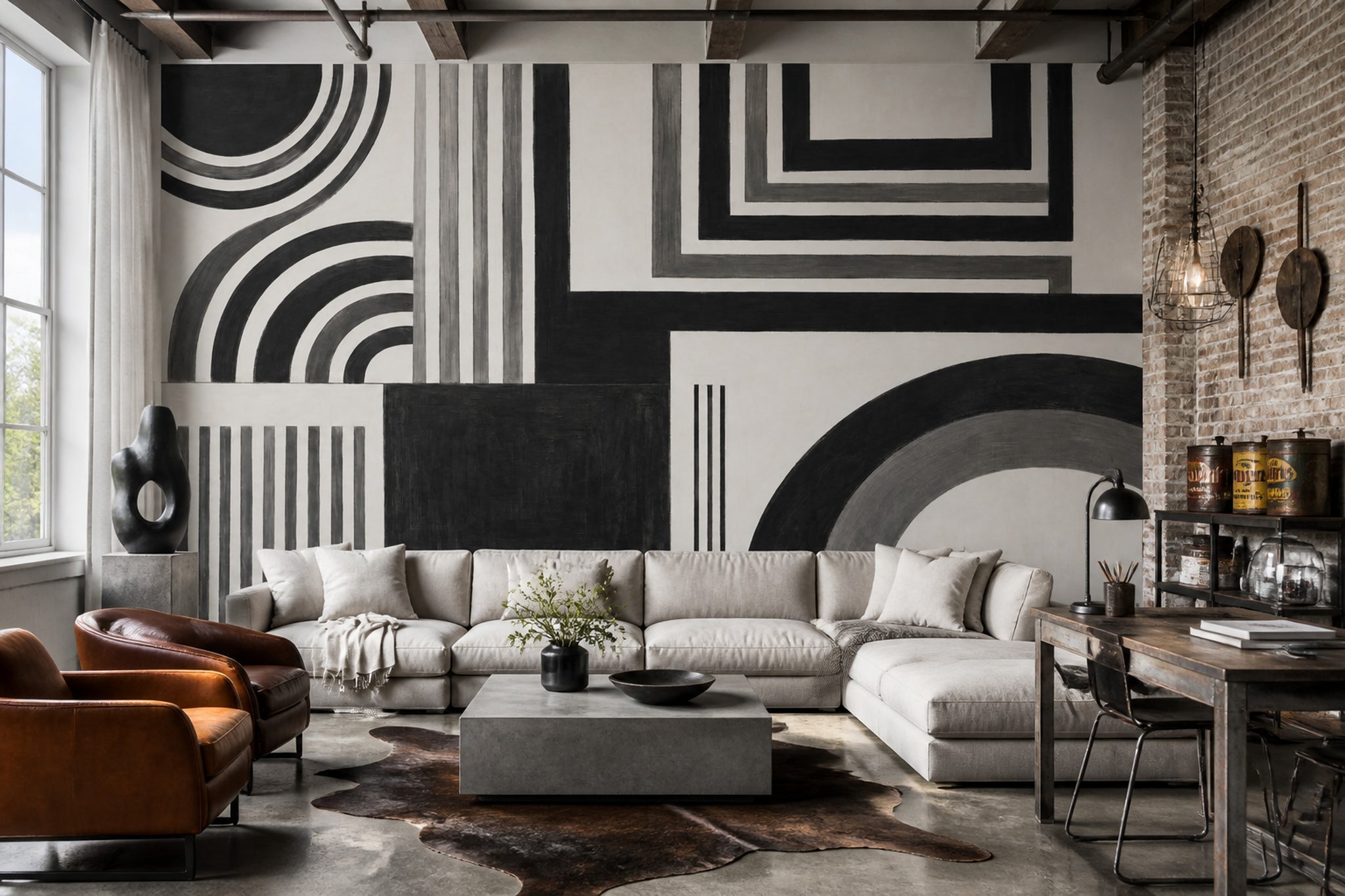 Abstract Geometric Wallpaper Bold Stripes Art Deco Inspired Removable Wall Decor