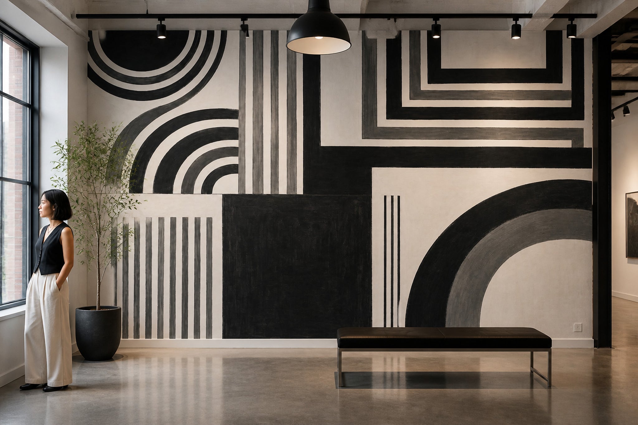 Abstract Geometric Wallpaper Bold Stripes Art Deco Inspired Removable Wall Decor