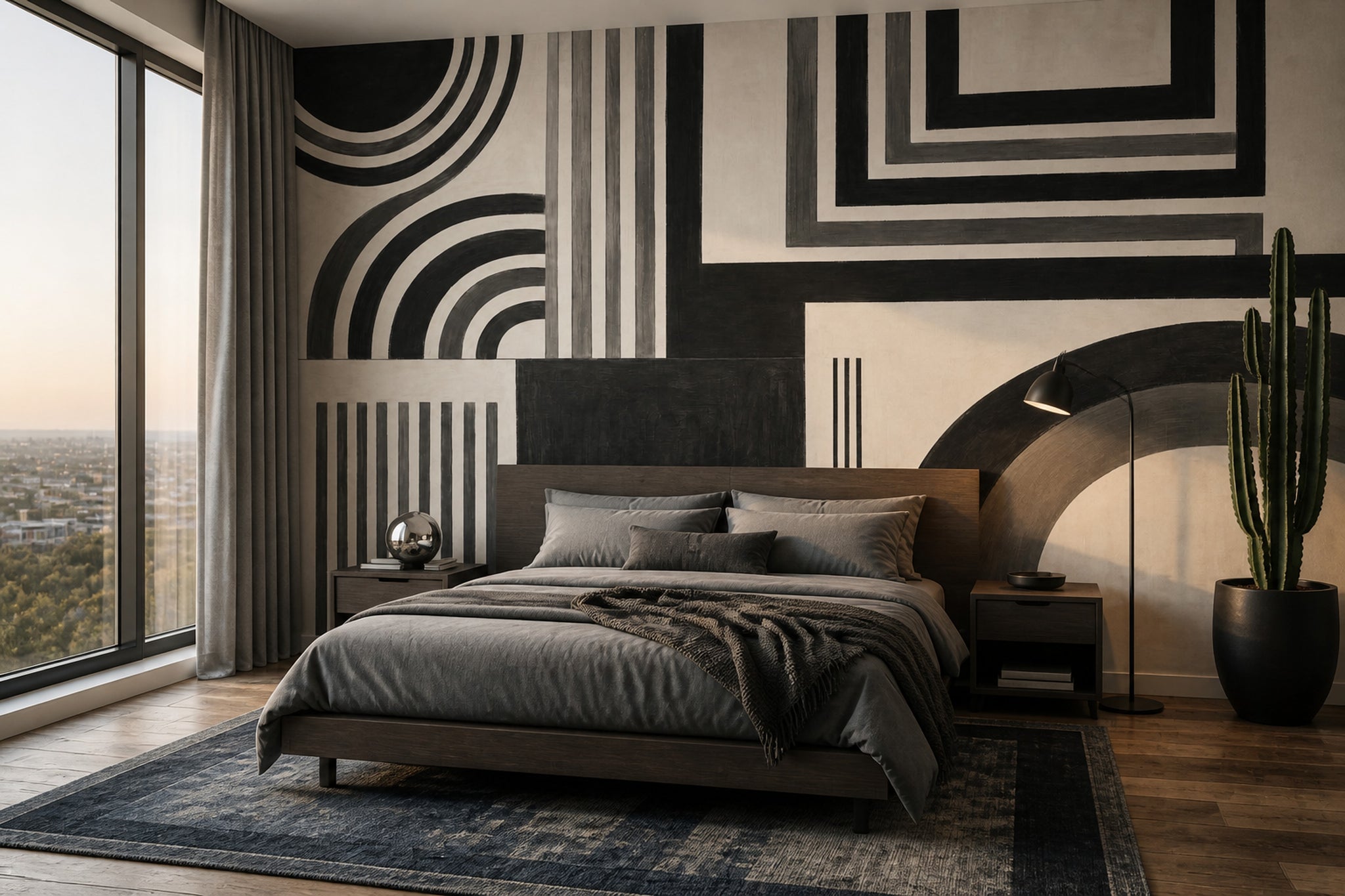 Abstract Geometric Wallpaper Bold Stripes Art Deco Inspired Removable Wall Decor