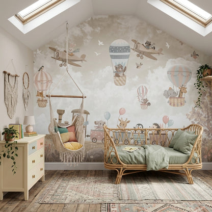 Beige Clouds Wallpaper Pastel Sky Watercolor Removable Wall Decor