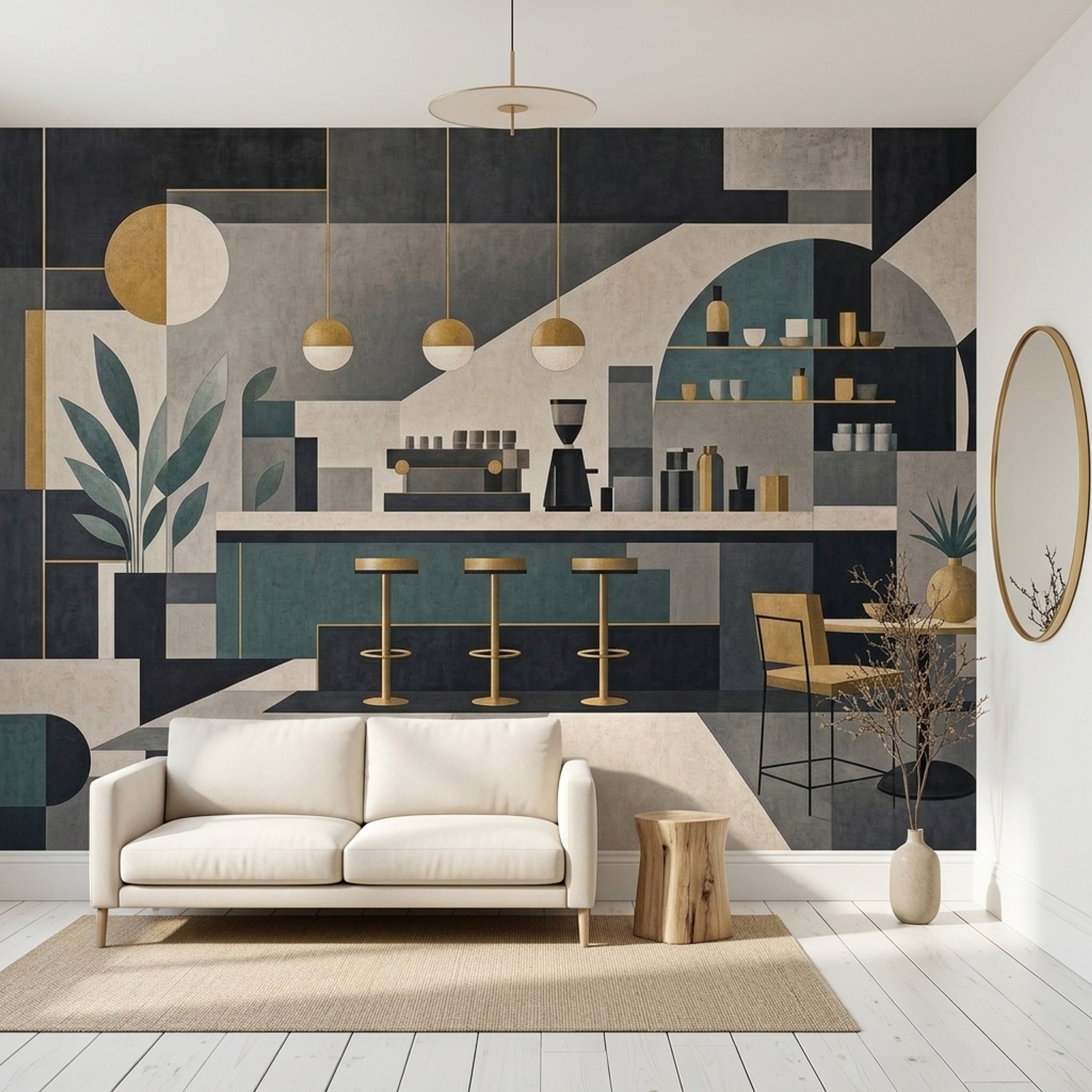 Dark Geometric Mural Wallpaper Modern Bar Interior Abstract Architecture Wall Mural