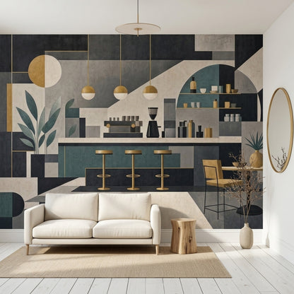 Dark Geometric Mural Wallpaper Modern Bar Interior Abstract Architecture Wall Mural