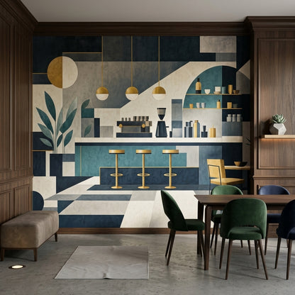 Dark Geometric Mural Wallpaper Modern Bar Interior Abstract Architecture Wall Mural