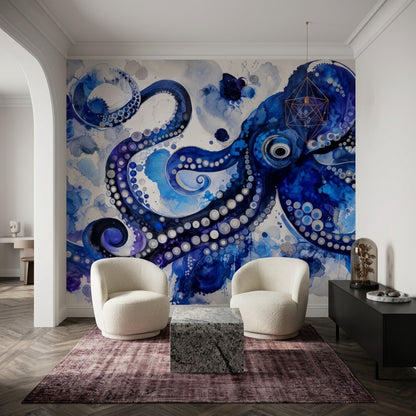Octopus Wallpaper Watercolor Abstract Wall Mural