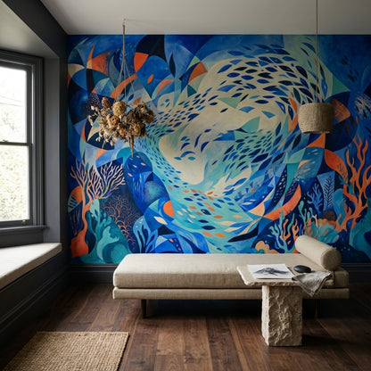 Underwater Reef Wallpaper Abstract Ocean Bright Aquatic Removable Wall Decor