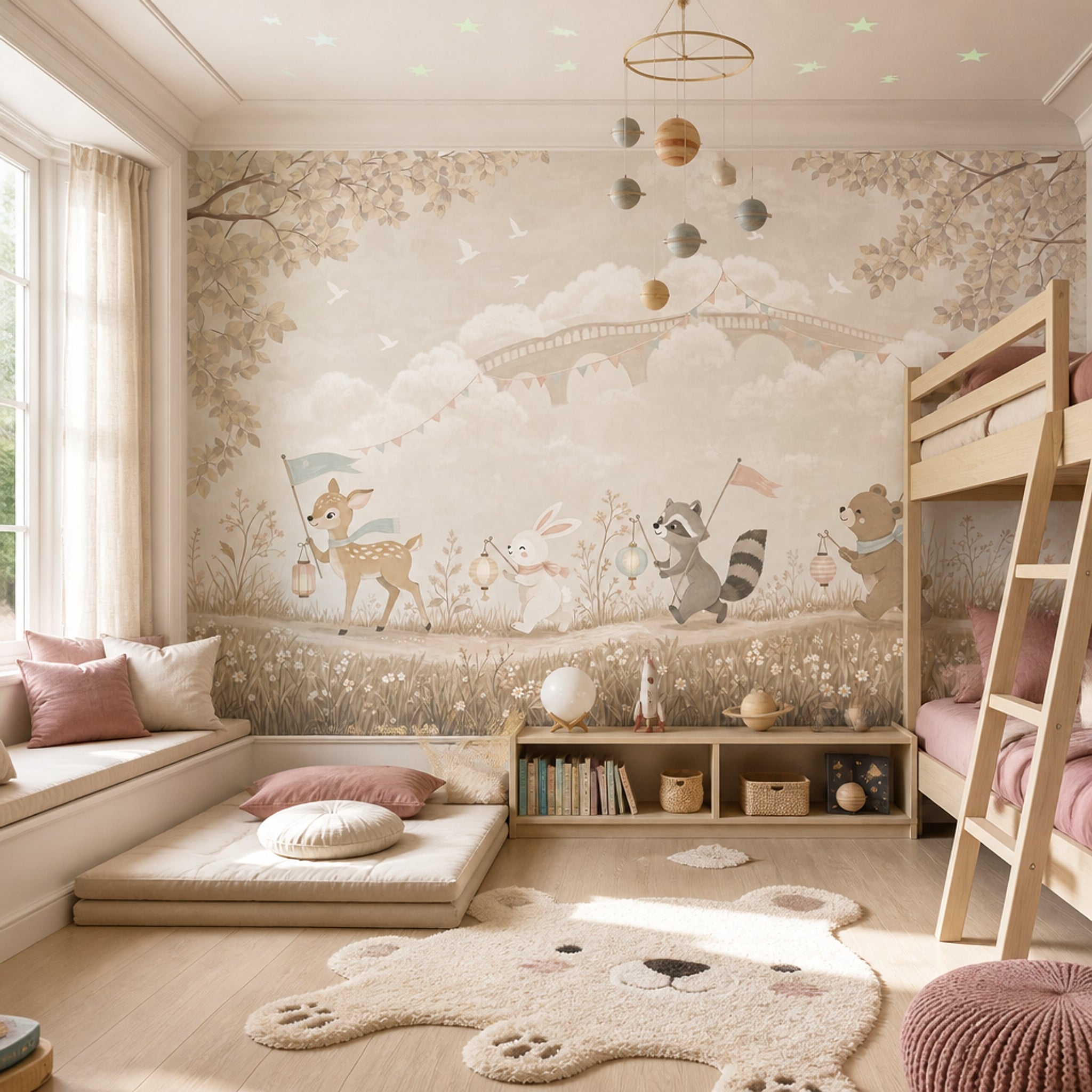 Woodland Animals Wallpaper Whimsical Nursery Removable Wall Decor