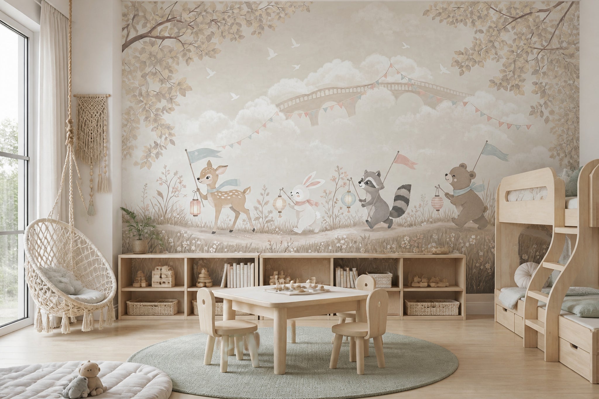 Woodland Animals Wallpaper Whimsical Nursery Removable Wall Decor