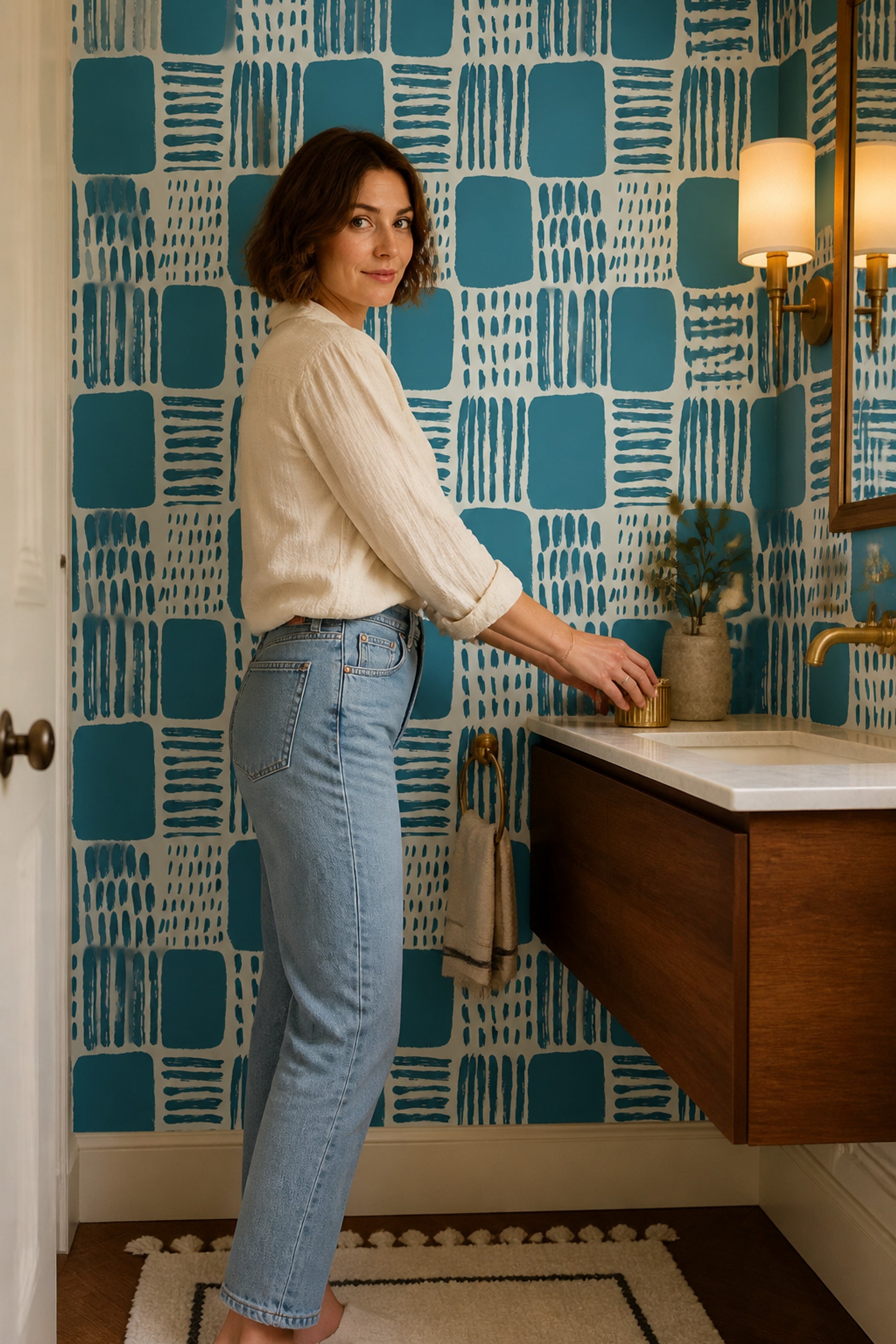 Abstract Wallpaper Geometric Removable Brushstroke Wall Double Roll