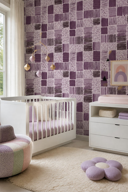 Geometric Blocks Wallpaper Brushstroke Texture Mauve Removable Wall Decor