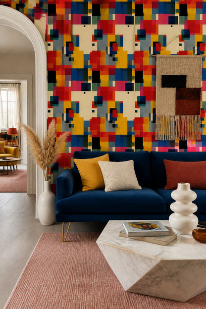 Mid Century Modern Wallpaper Geometric Shapes Removable Abstract Wall Double Roll