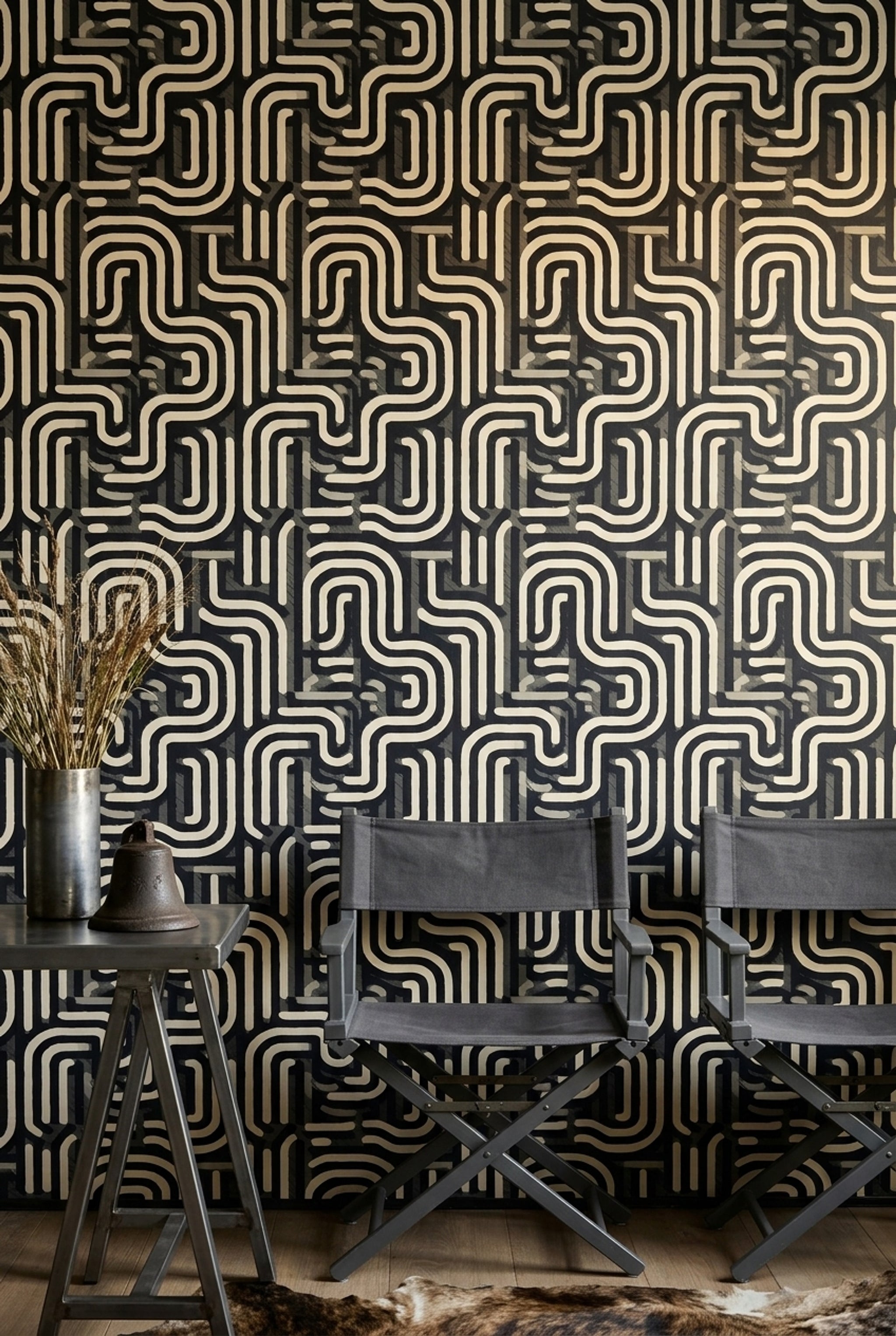 Maze Pattern Wallpaper Rounded Lines Abstract Geometric Removable Wall Decor