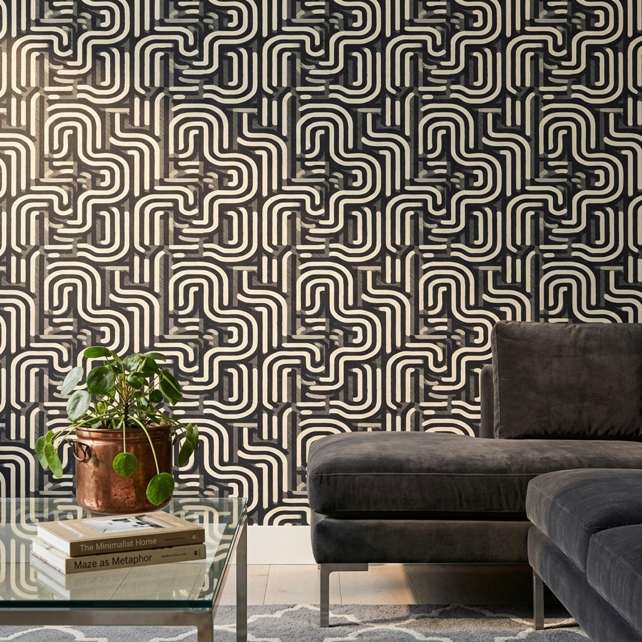 Maze Pattern Wallpaper Rounded Lines Abstract Geometric Removable Wall Decor