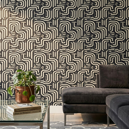 Maze Pattern Wallpaper Rounded Lines Abstract Geometric Removable Wall Decor