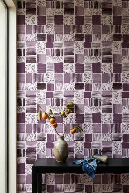Geometric Blocks Wallpaper Brushstroke Texture Mauve Removable Wall Decor