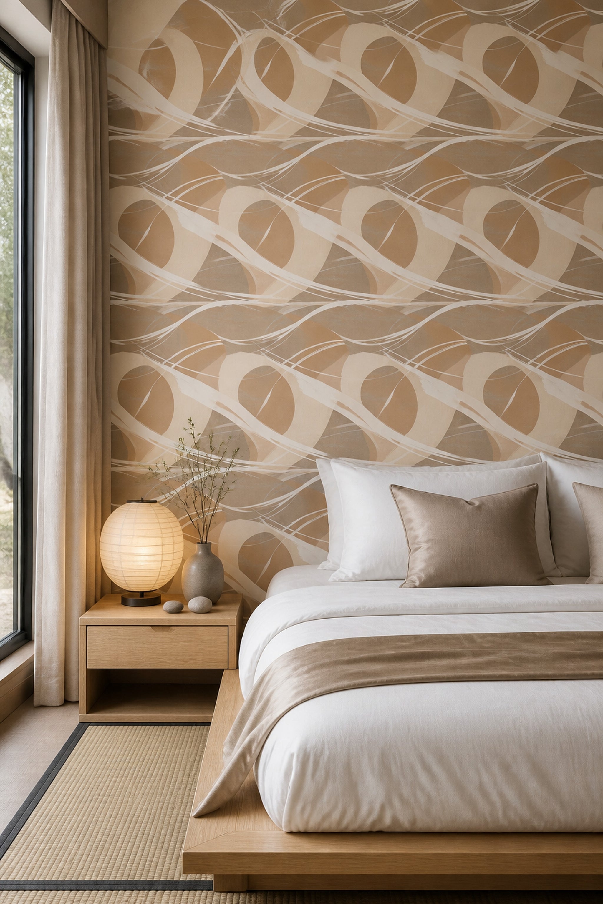 Geometric Shapes Wallpaper Beige Neutral Removable Cream Brushstrokes Wall Double Roll