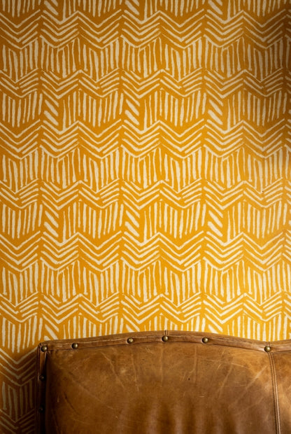 Mustard Yellow Wallpaper White Brushstroke Chevron Removable Wall Decor