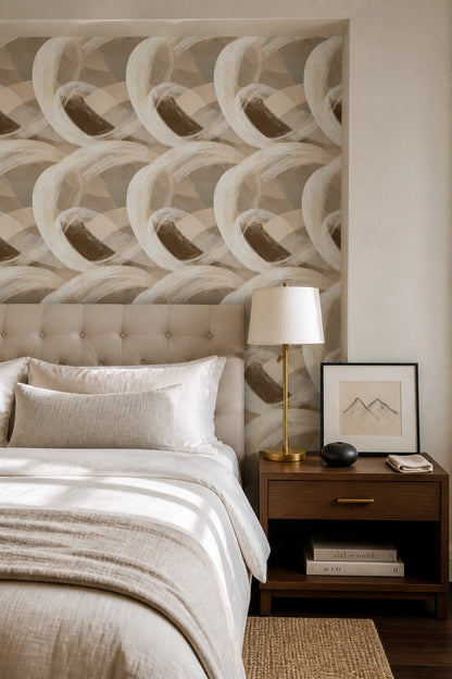 Painterly Brushstrokes Wallpaper Neutral Layered Curves Removable Wall Decor