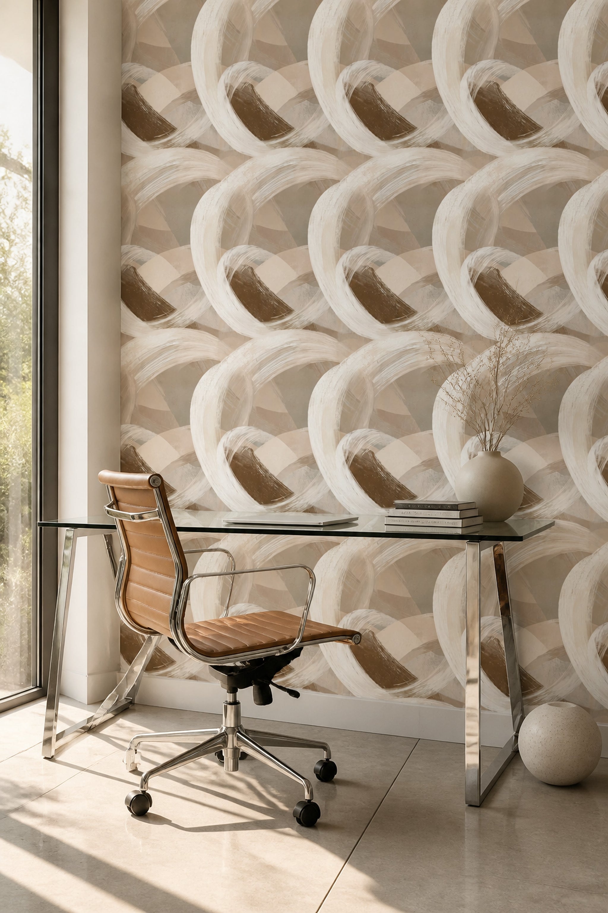 Painterly Brushstrokes Wallpaper Neutral Layered Curves Removable Wall Decor