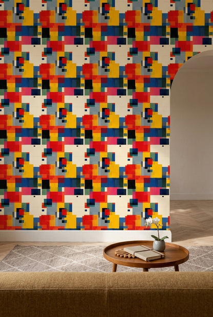 Mid Century Modern Wallpaper Geometric Shapes Removable Abstract Wall Double Roll