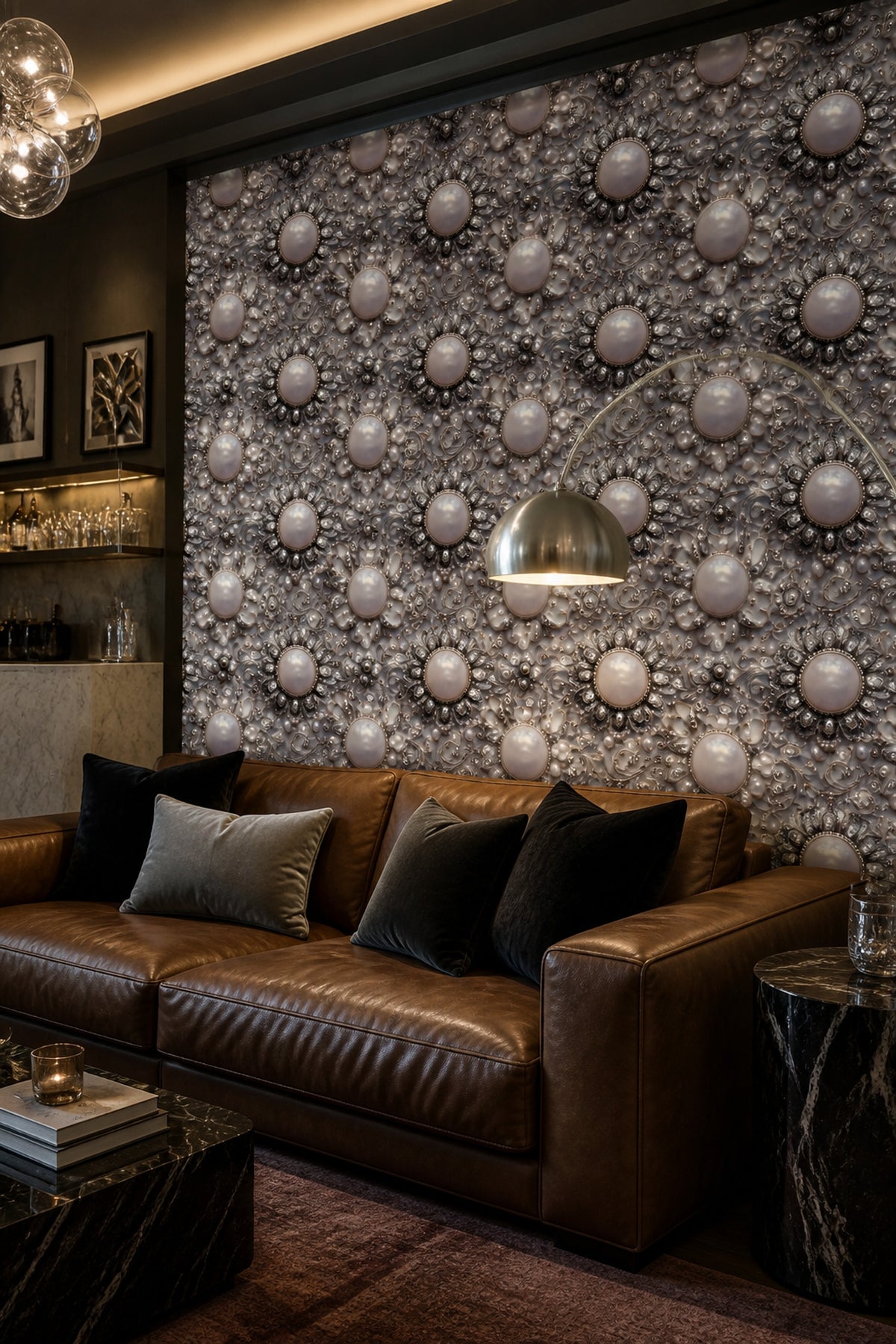 Abstract Wallpaper Pearls Removable Silver Metallic Wall Double Roll