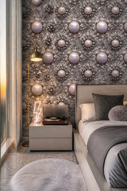 Abstract Wallpaper Pearls Removable Silver Metallic Wall Double Roll