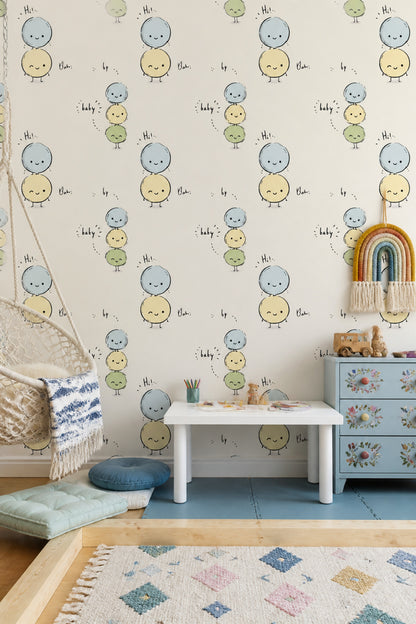 Cute Cartoon Wallpaper Pastel Removable Cream Background Wall Double Roll