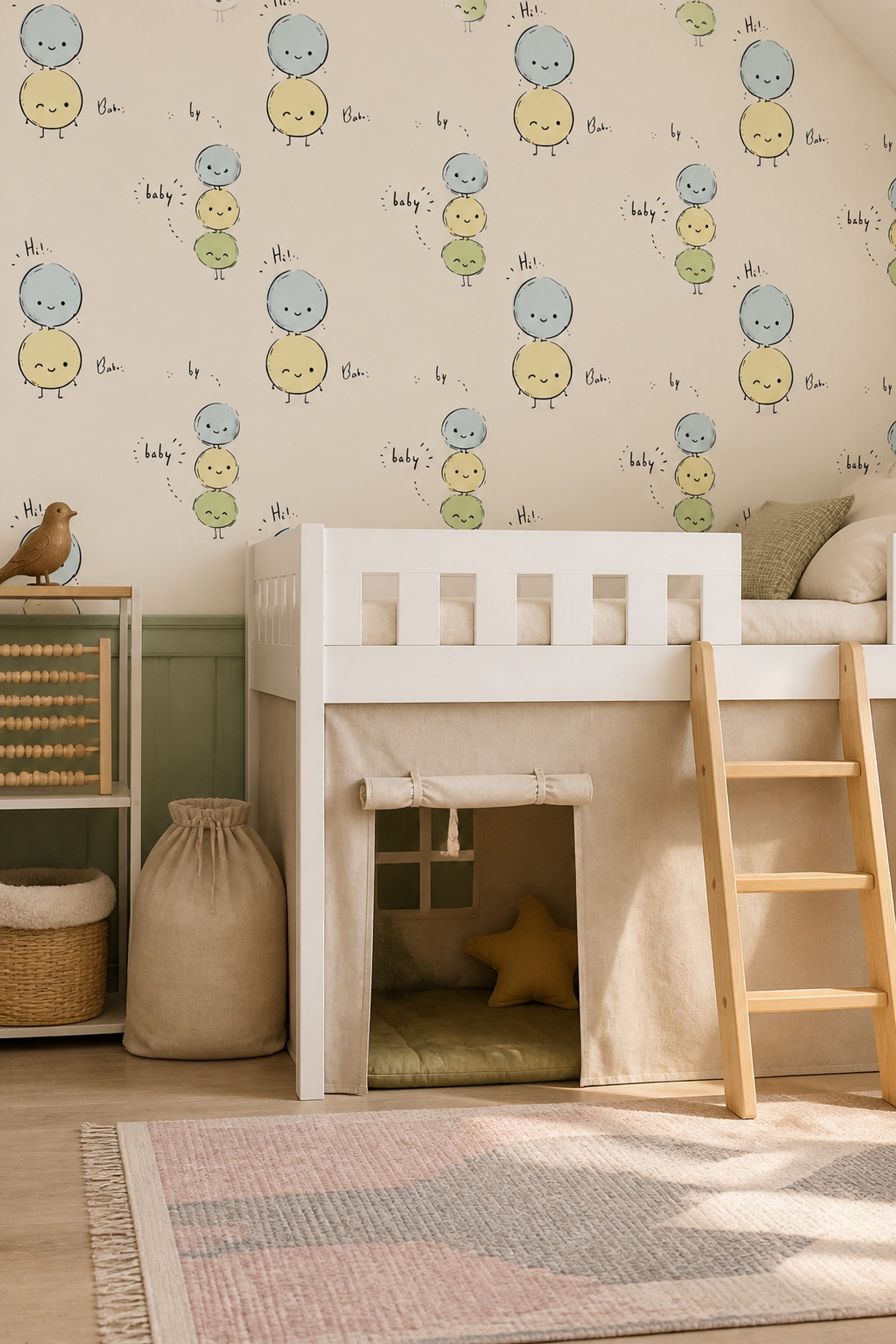 Cute Cartoon Wallpaper Pastel Removable Cream Background Wall Double Roll