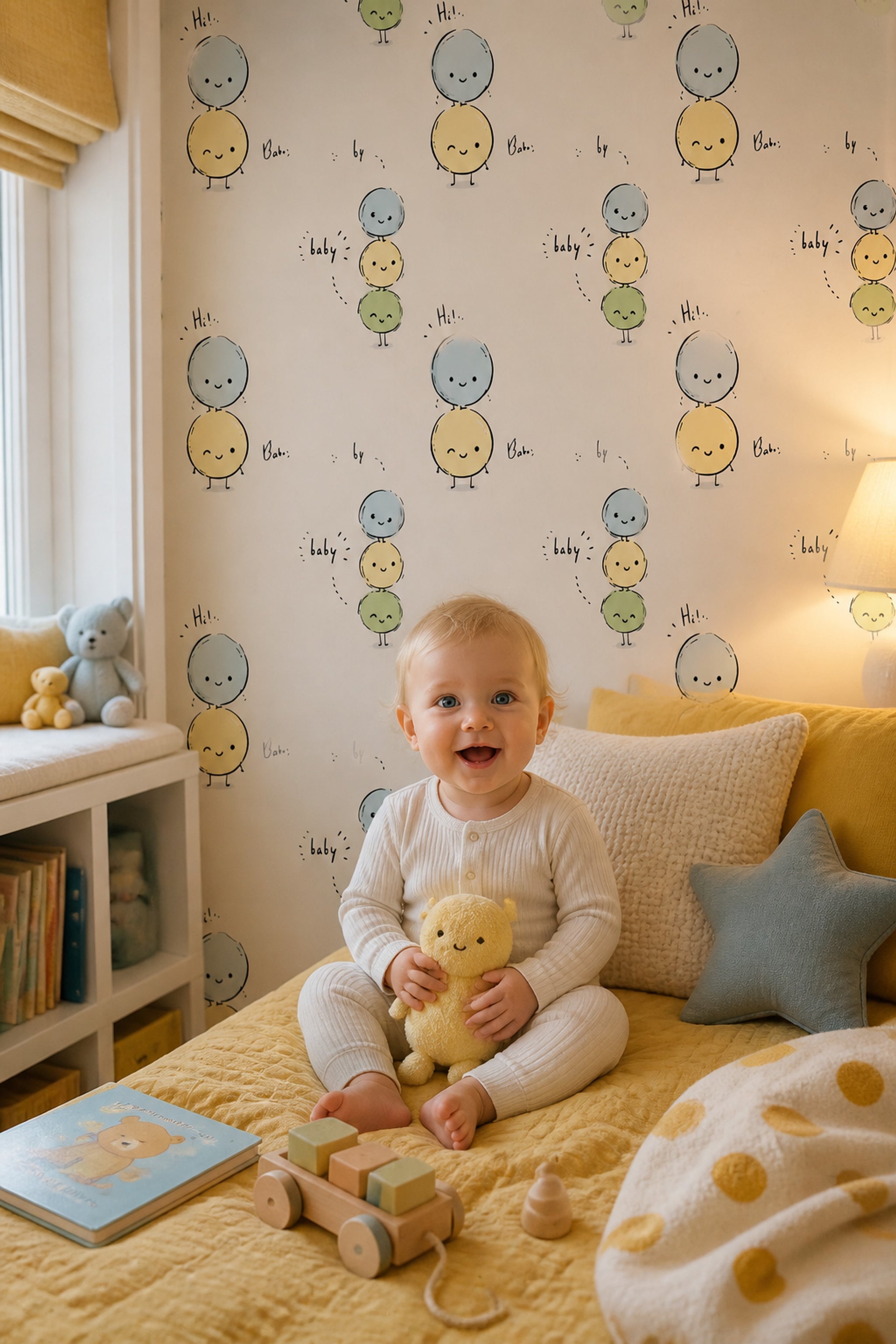 Cute Cartoon Wallpaper Pastel Removable Cream Background Wall Double Roll