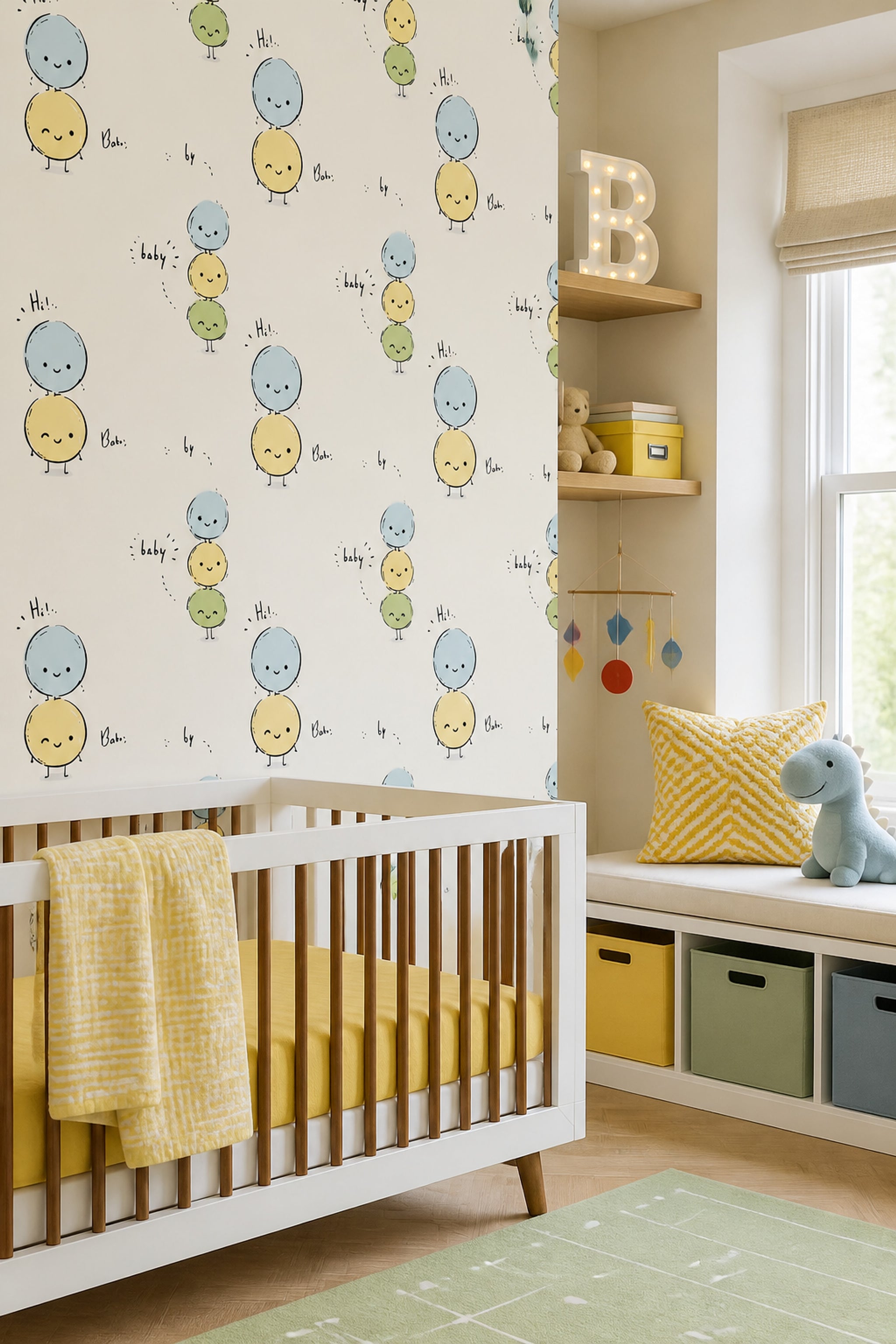 Cute Cartoon Wallpaper Pastel Removable Cream Background Wall Double Roll