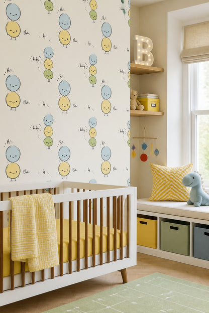 Cute Cartoon Wallpaper Pastel Removable Cream Background Wall Double Roll