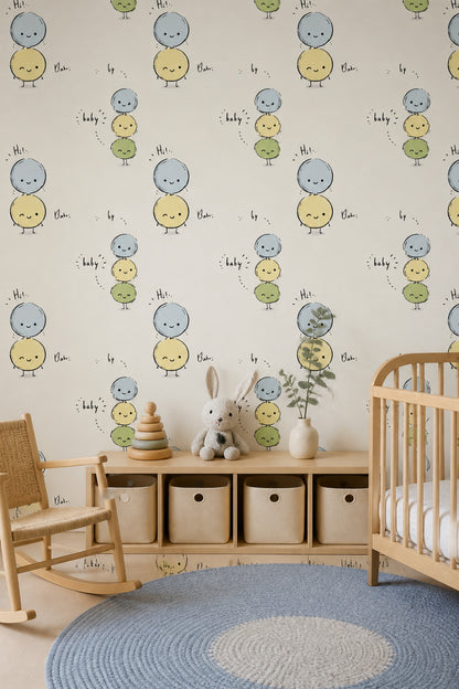 Cute Cartoon Wallpaper Pastel Removable Cream Background Wall Double Roll