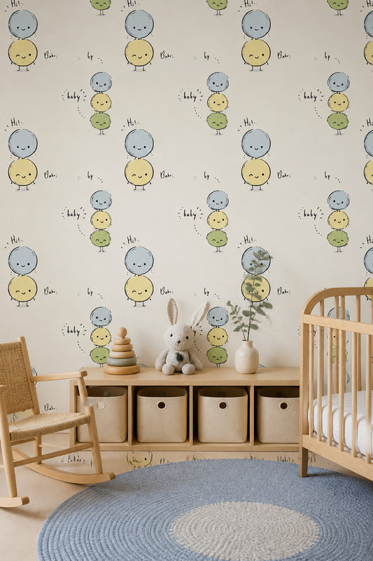 Cute Cartoon Wallpaper Pastel Removable Cream Background Wall Double Roll