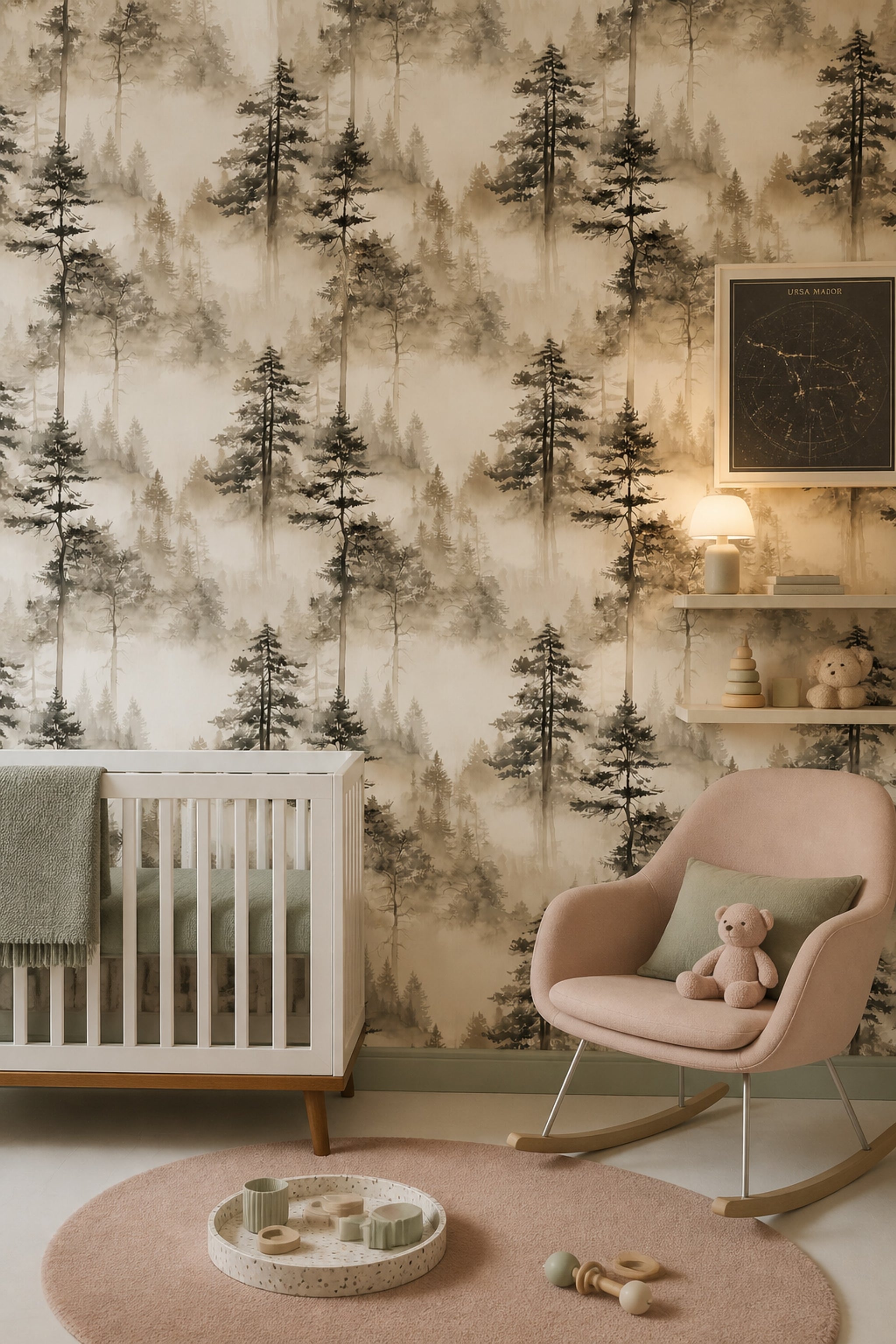 Misty Forest Wallpaper Foggy Woodland Tree Silhouette Decorative Mural