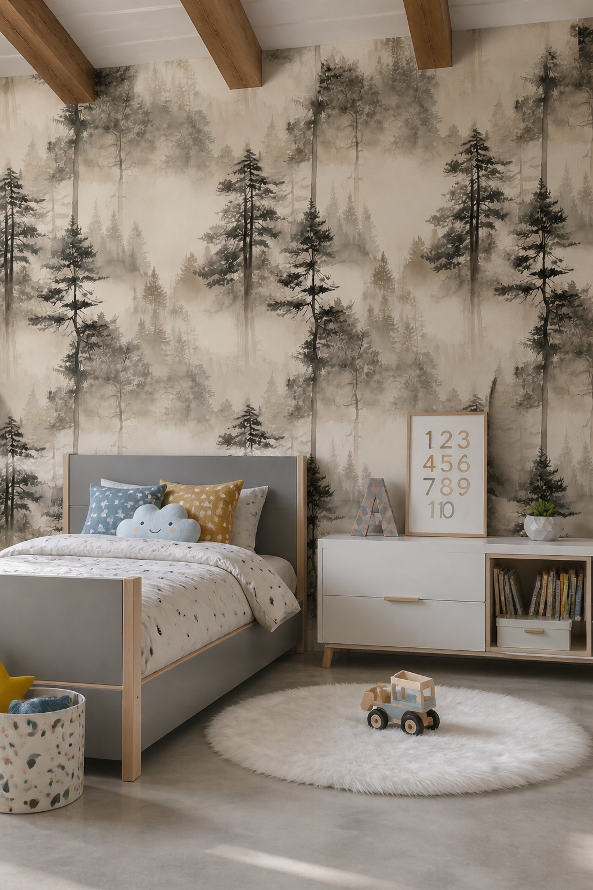 Misty Forest Wallpaper Foggy Woodland Tree Silhouette Decorative Mural