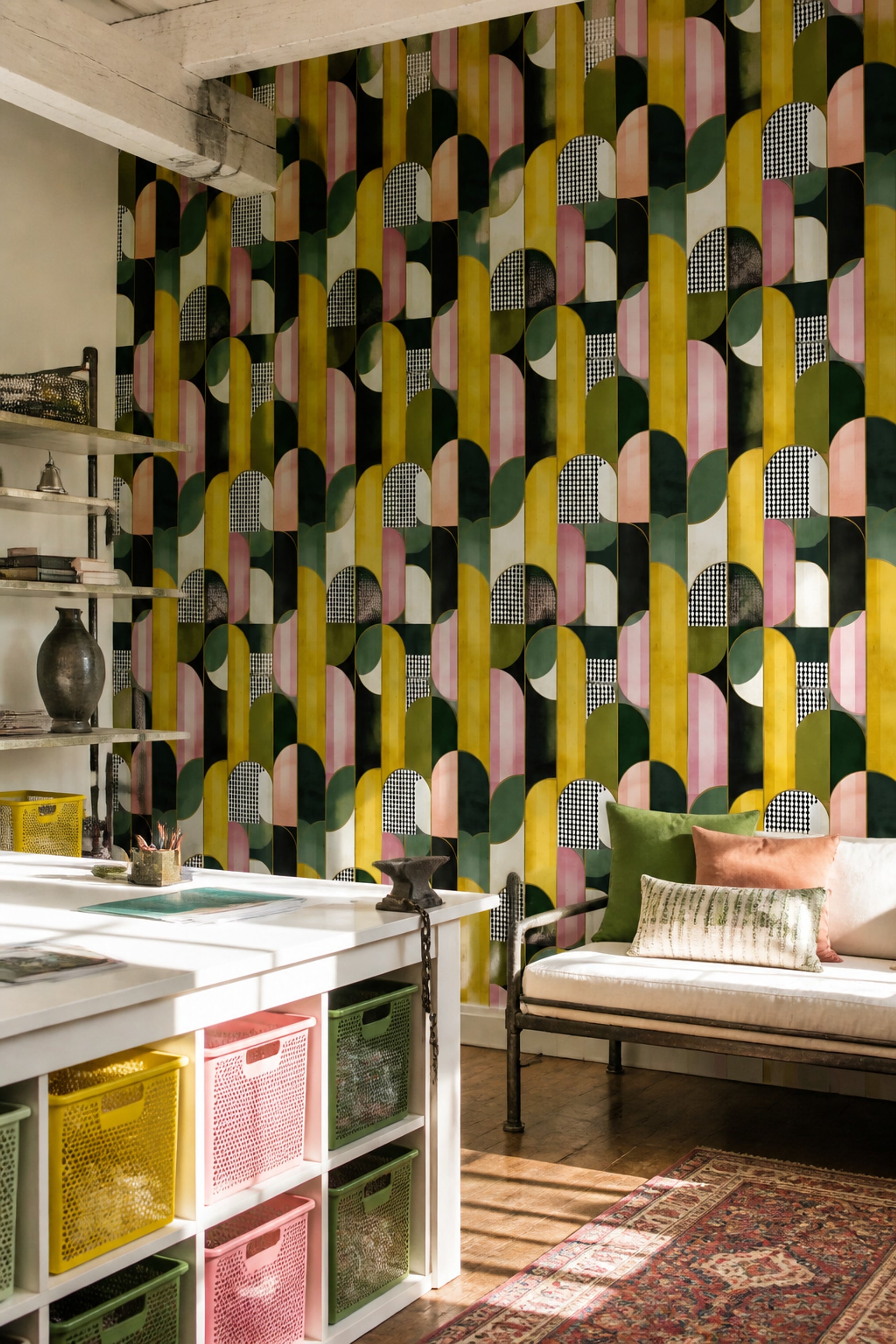 Mid-Century Modern Wallpaper Art Deco Arches Mid-Century Modern Decorative Mural