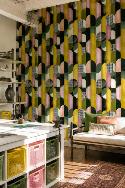 Mid-Century Modern Wallpaper Art Deco Arches Mid-Century Modern Decorative Mural