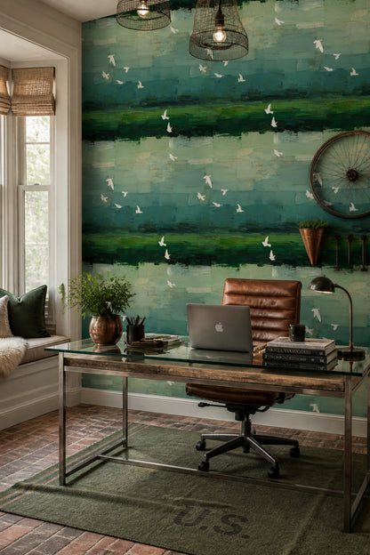 Birds In Flight Wallpaper Abstract Removable Moody Wall Double Roll