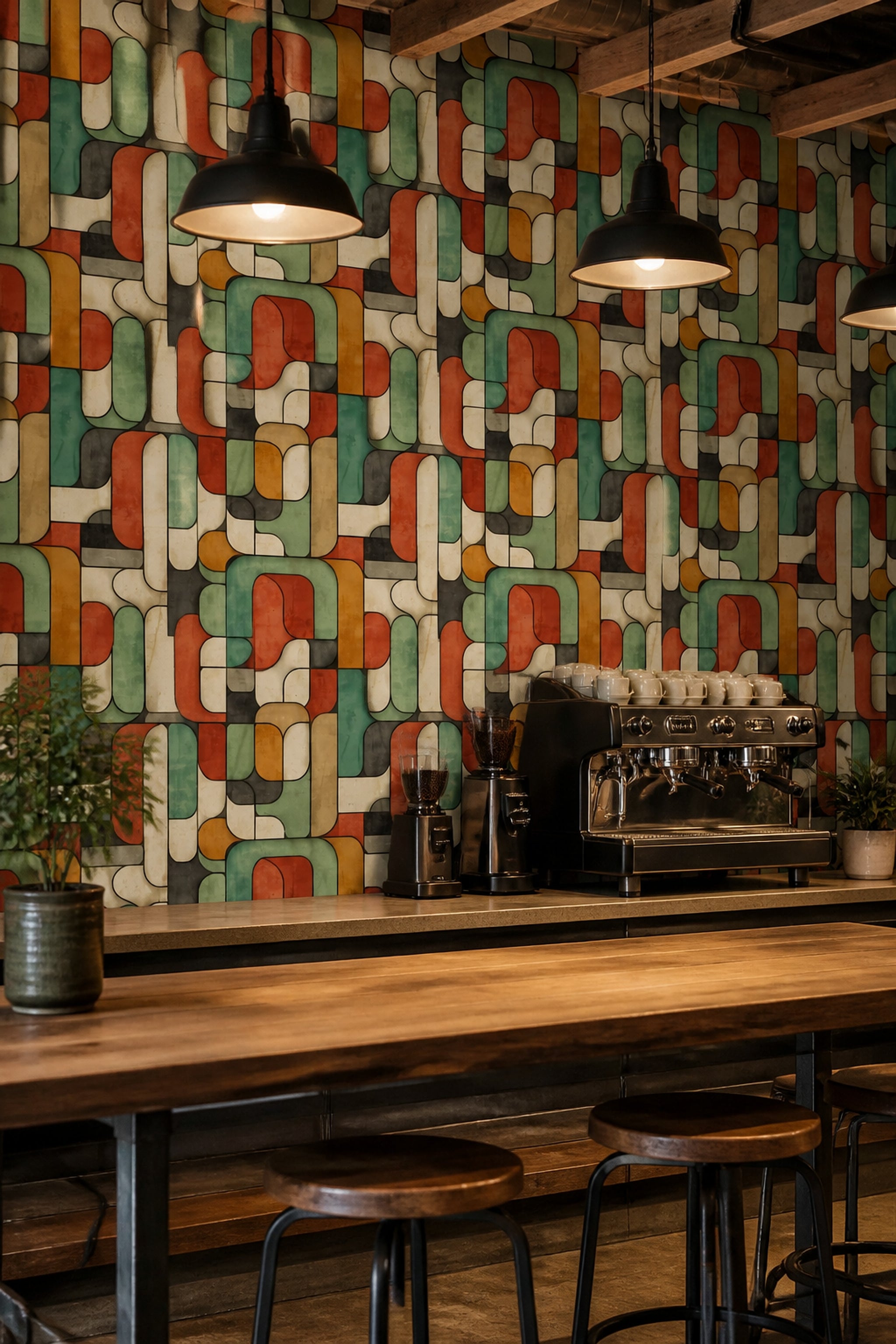Mid Century Modern Wallpaper Retro Geometric Decorative Mural
