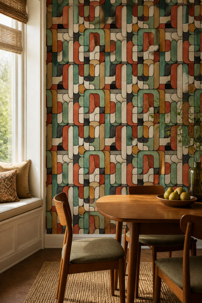 Mid Century Modern Wallpaper Retro Geometric Decorative Mural