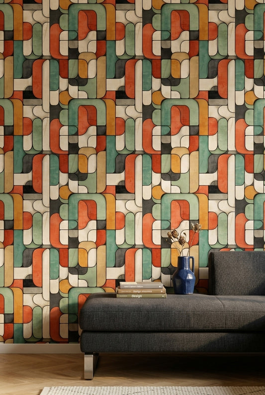 Mid Century Modern Wallpaper Retro Geometric Decorative Mural