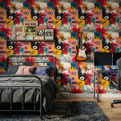 Graffiti Wallpaper Bold Colors Removable Face Motif Wall Double Roll