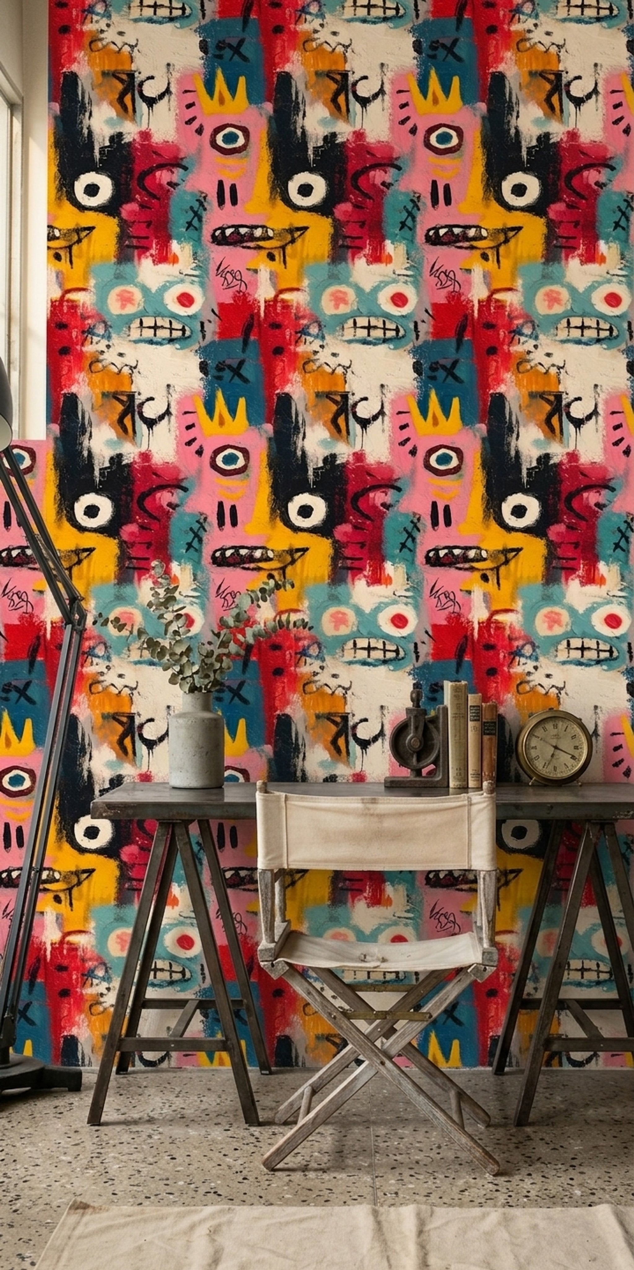 Graffiti Wallpaper Bold Colors Removable Face Motif Wall Double Roll