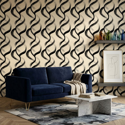 Black Brushstroke Wallpaper Looping Rings Removable Modern Minimalist Wall Double Roll