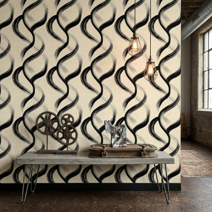 Black Brushstroke Wallpaper Looping Rings Removable Modern Minimalist Wall Double Roll