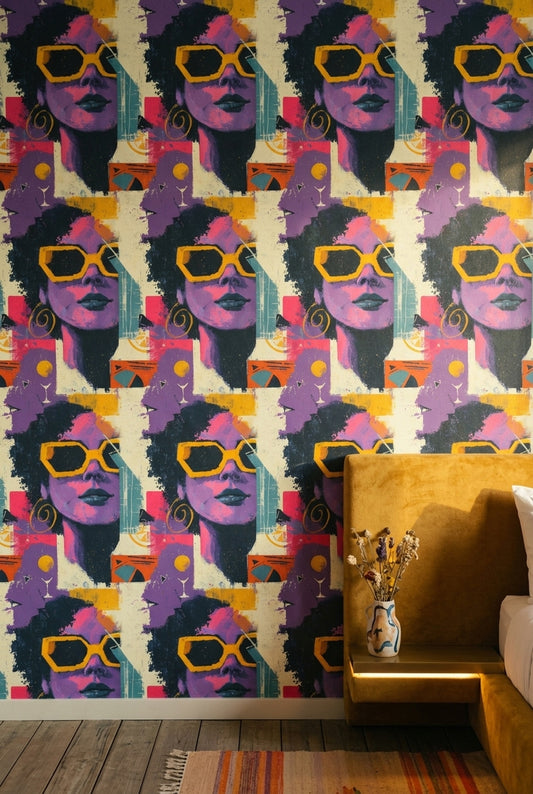 Abstract Portrait Wallpaper Color Block Yellow Glasses Decorative Mural